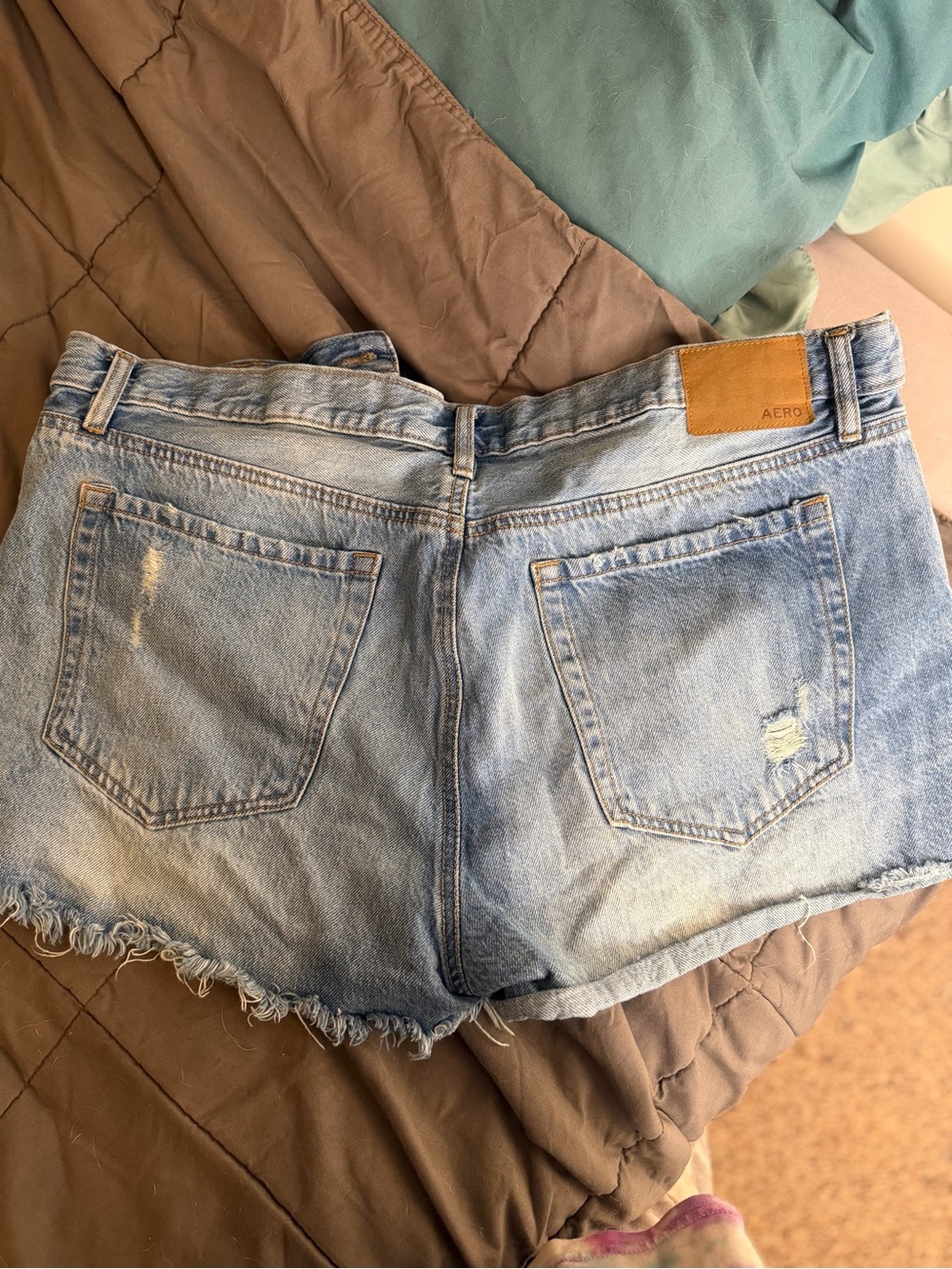 Aeropostale Light Blue Distressed Denim Shorts with Crochet Pocket Trim - Picture 4 of 4